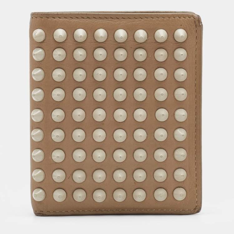 Pre Owned Christian Louboutin Beige Leather Spiked Bifold Wallet