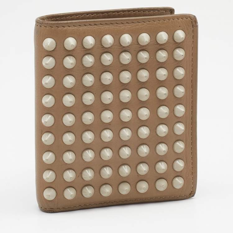 Pre Owned Christian Louboutin Beige Leather Spiked Bifold Wallet