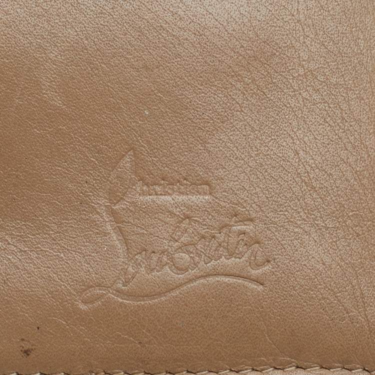 Pre Owned Christian Louboutin Beige Leather Spiked Bifold Wallet