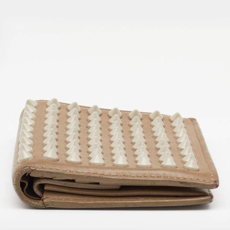 Pre Owned Christian Louboutin Beige Leather Spiked Bifold Wallet