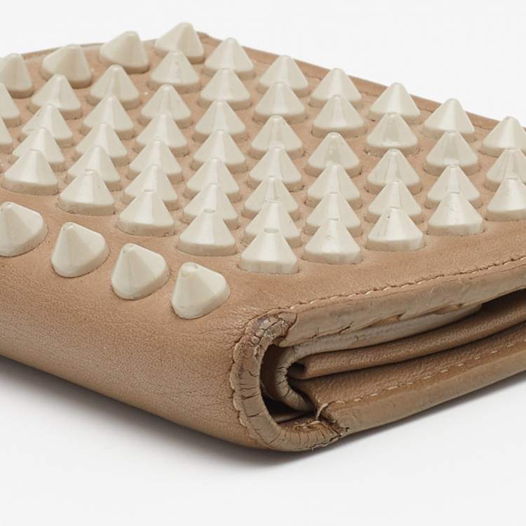 Pre Owned Christian Louboutin Beige Leather Spiked Bifold Wallet