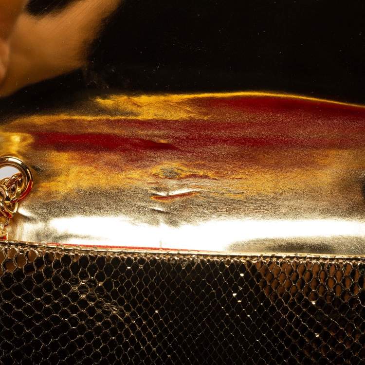Pre Owned Christian Louboutin Gold Snakeskin Artemis Spiked Shoulder Bag