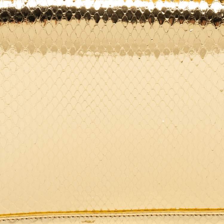 Pre Owned Christian Louboutin Gold Snakeskin Artemis Spiked Shoulder Bag