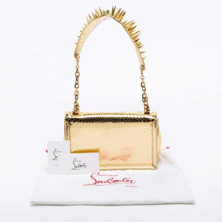 Pre Owned Christian Louboutin Gold Snakeskin Artemis Spiked Shoulder Bag