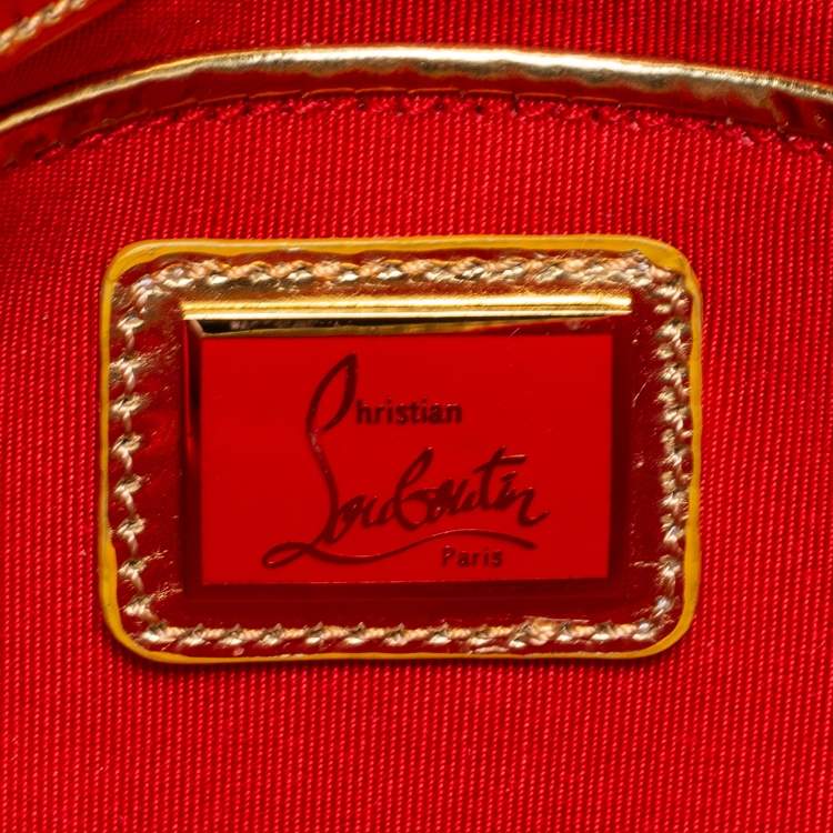 Pre Owned Christian Louboutin Gold Snakeskin Artemis Spiked Shoulder Bag