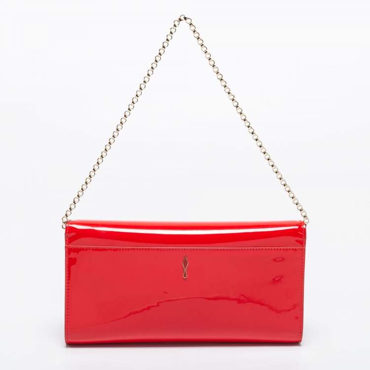 Pre Owned Christian Louboutin Red Patent Leather Vero Dodat Chain Clutch 
