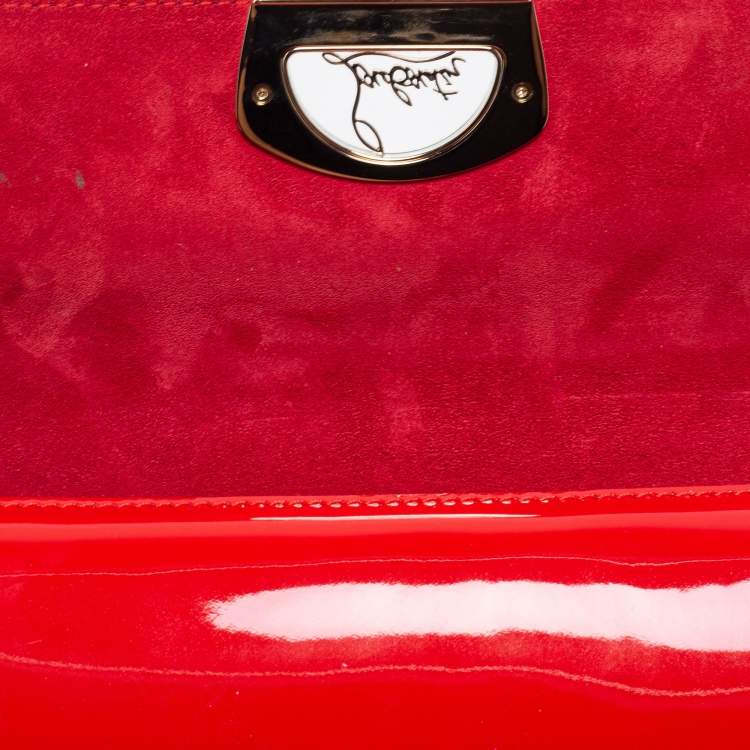 Pre Owned Christian Louboutin Red Patent Leather Vero Dodat Chain Clutch 