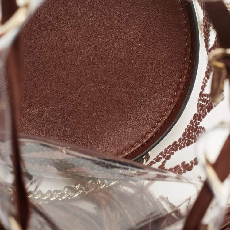 Pre Owned Christian Louboutin White/Brown PVC and Leather Marie Jane Bucket Bag