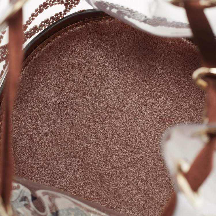 Pre Owned Christian Louboutin White/Brown PVC and Leather Marie Jane Bucket Bag
