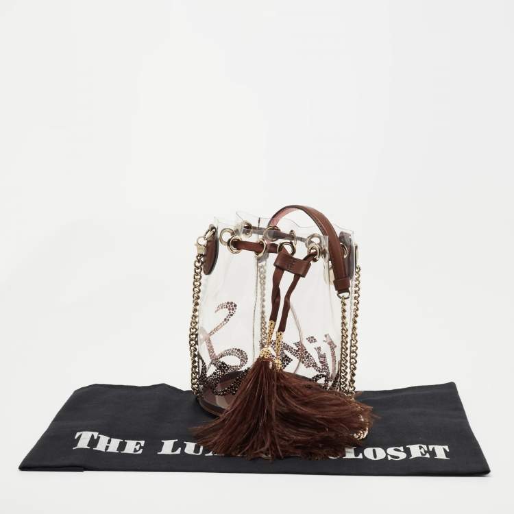 Pre Owned Christian Louboutin White/Brown PVC and Leather Marie Jane Bucket Bag