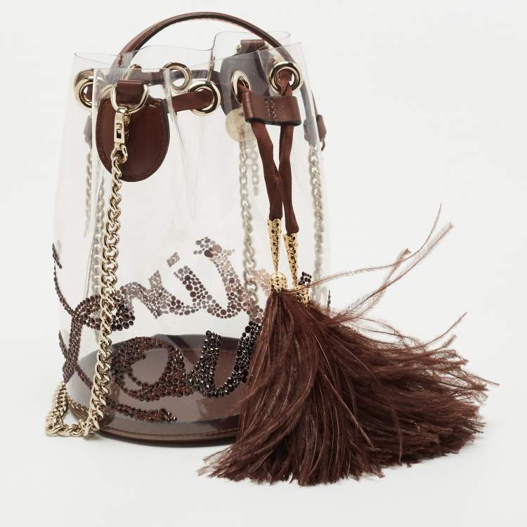 Pre Owned Christian Louboutin White/Brown PVC and Leather Marie Jane Bucket Bag