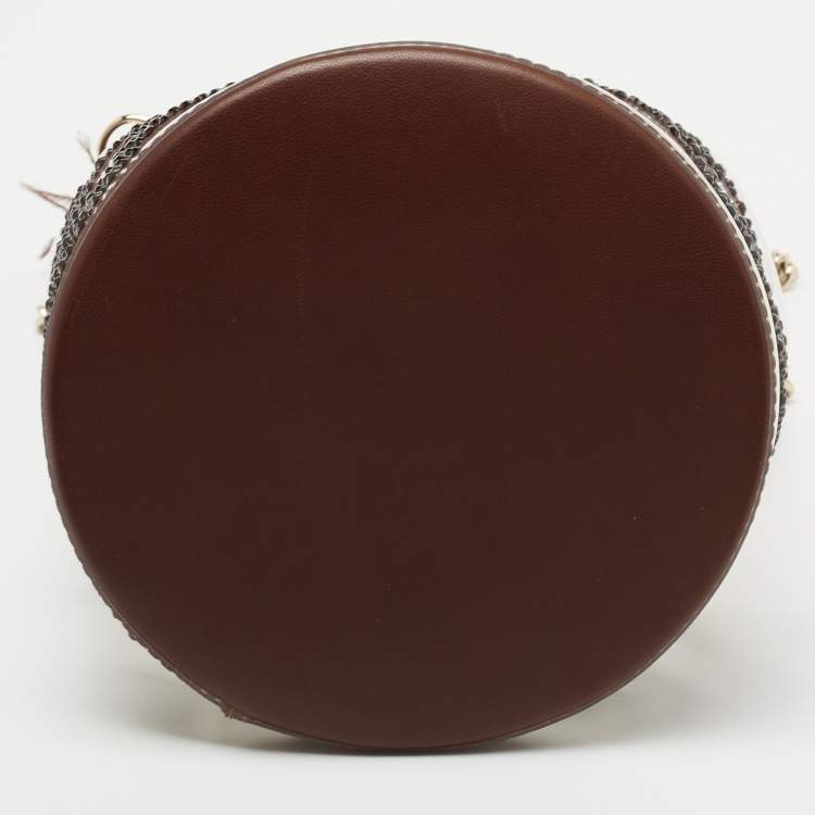 Pre Owned Christian Louboutin White/Brown PVC and Leather Marie Jane Bucket Bag