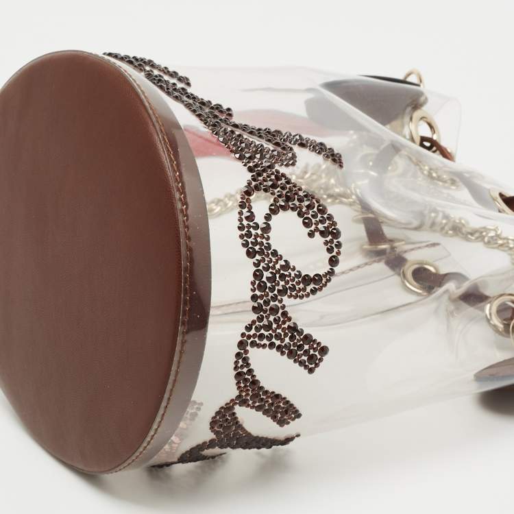 Pre Owned Christian Louboutin White/Brown PVC and Leather Marie Jane Bucket Bag