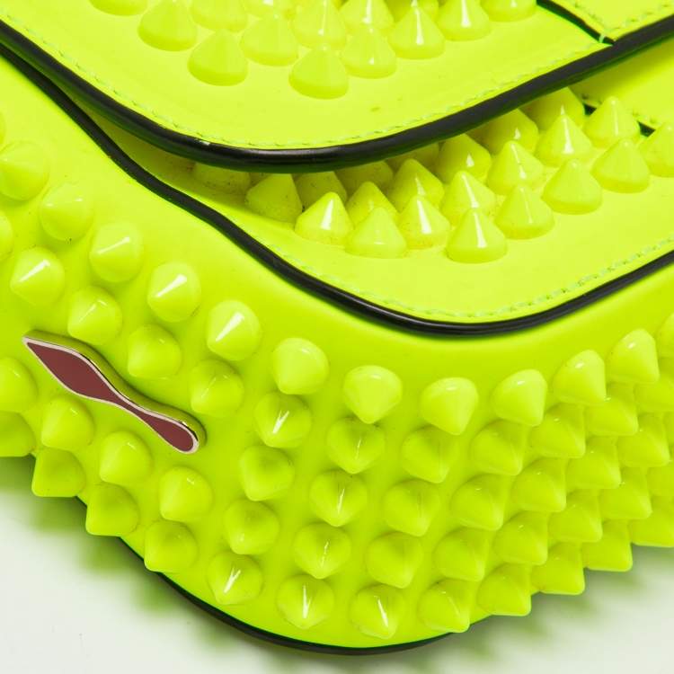 Pre Owned Christian Louboutin Neon Yellow Leather Mini Spiked Sweet Charity Crossbody Bag