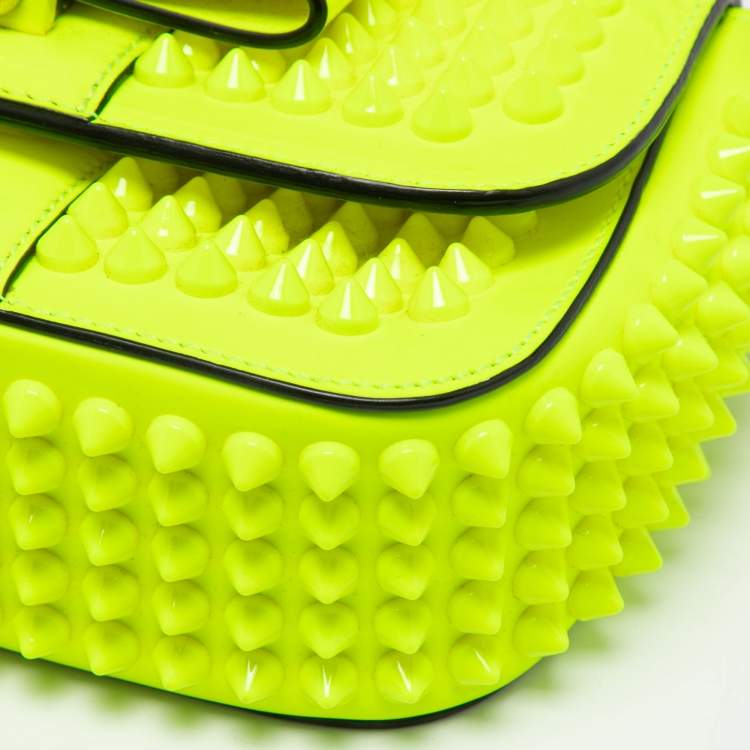 Pre Owned Christian Louboutin Neon Yellow Leather Mini Spiked Sweet Charity Crossbody Bag