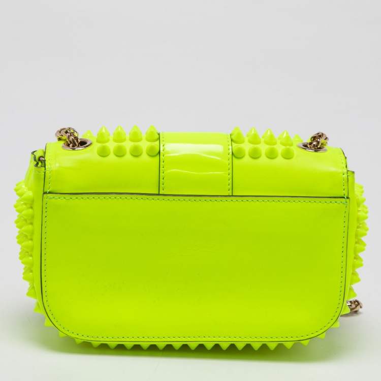 Pre Owned Christian Louboutin Neon Yellow Leather Mini Spiked Sweet Charity Crossbody Bag