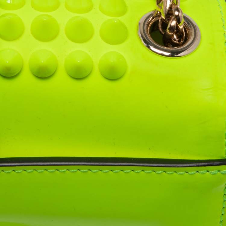 Pre Owned Christian Louboutin Neon Yellow Leather Mini Spiked Sweet Charity Crossbody Bag