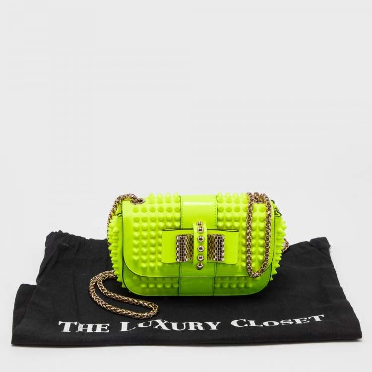 Pre Owned Christian Louboutin Neon Yellow Leather Mini Spiked Sweet Charity Crossbody Bag