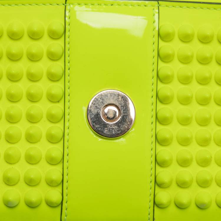 Pre Owned Christian Louboutin Neon Yellow Leather Mini Spiked Sweet Charity Crossbody Bag