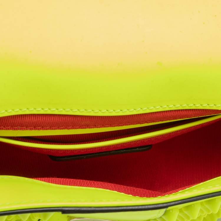 Pre Owned Christian Louboutin Neon Yellow Leather Mini Spiked Sweet Charity Crossbody Bag