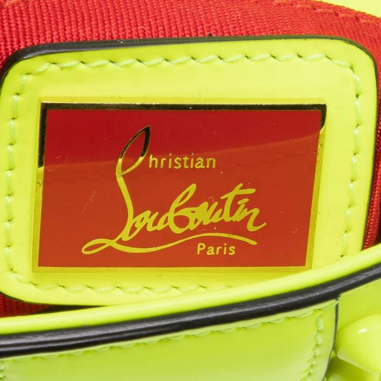 Pre Owned Christian Louboutin Neon Yellow Leather Mini Spiked Sweet Charity Crossbody Bag