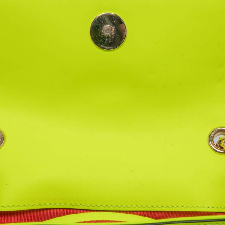 Pre Owned Christian Louboutin Neon Yellow Leather Mini Spiked Sweet Charity Crossbody Bag