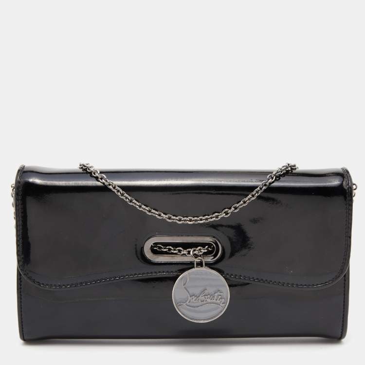 Pre Owned Christian Louboutin Black Patent Leather Riviera Flap Clutch