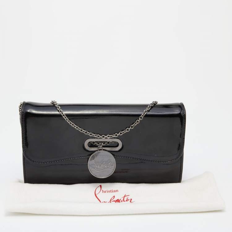 Pre Owned Christian Louboutin Black Patent Leather Riviera Flap Clutch