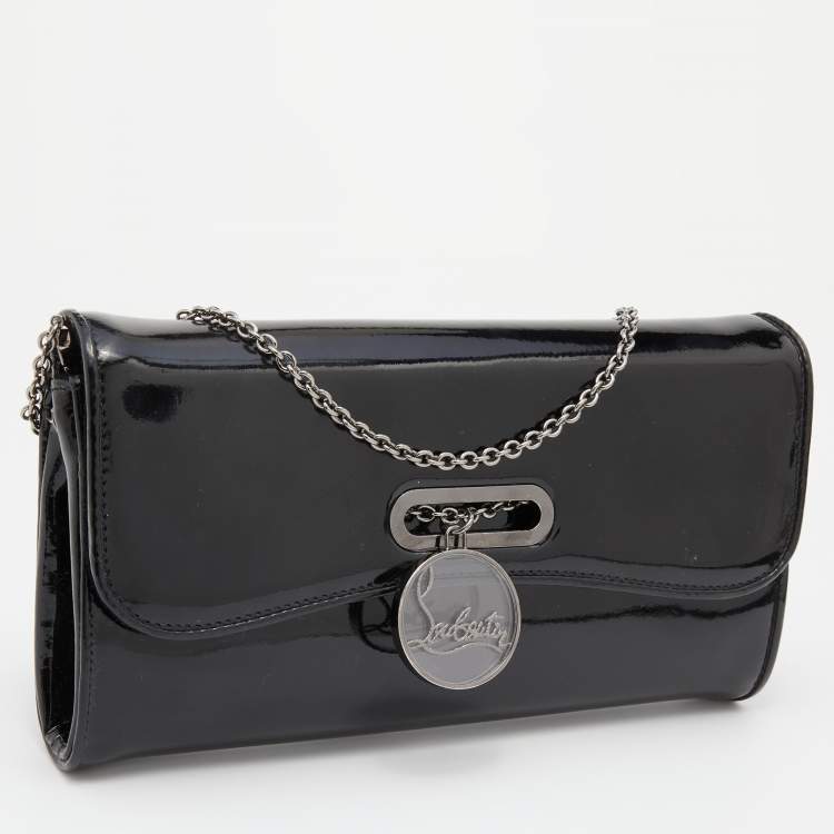 Pre Owned Christian Louboutin Black Patent Leather Riviera Flap Clutch