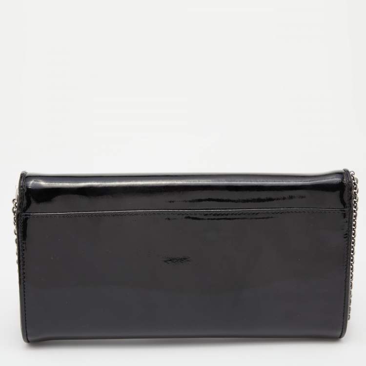 Pre Owned Christian Louboutin Black Patent Leather Riviera Flap Clutch