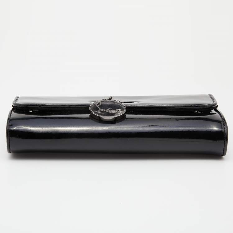 Pre Owned Christian Louboutin Black Patent Leather Riviera Flap Clutch