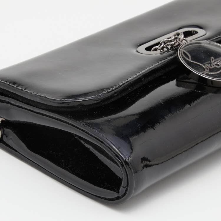 Pre Owned Christian Louboutin Black Patent Leather Riviera Flap Clutch