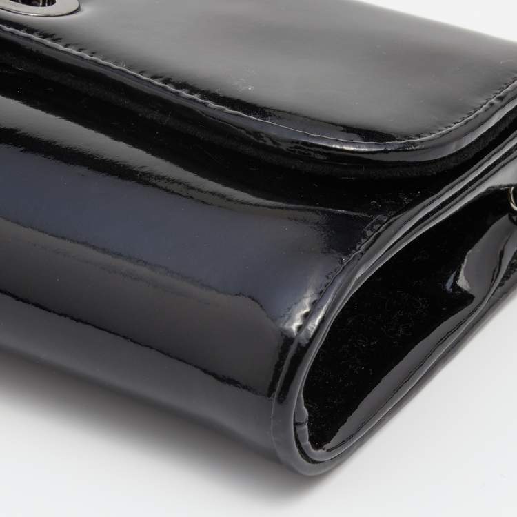 Pre Owned Christian Louboutin Black Patent Leather Riviera Flap Clutch