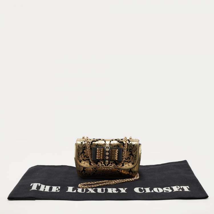 Pre Owned Christian Louboutin Gold/Black Leather Mini Spiked Sweet Charity Bag