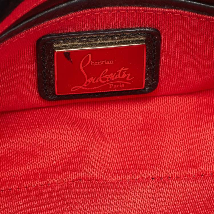 Pre Owned Christian Louboutin Gold/Black Leather Mini Spiked Sweet Charity Bag