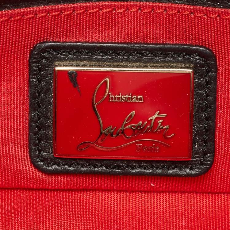 Pre Owned Christian Louboutin Gold/Black Leather Mini Spiked Sweet Charity Bag