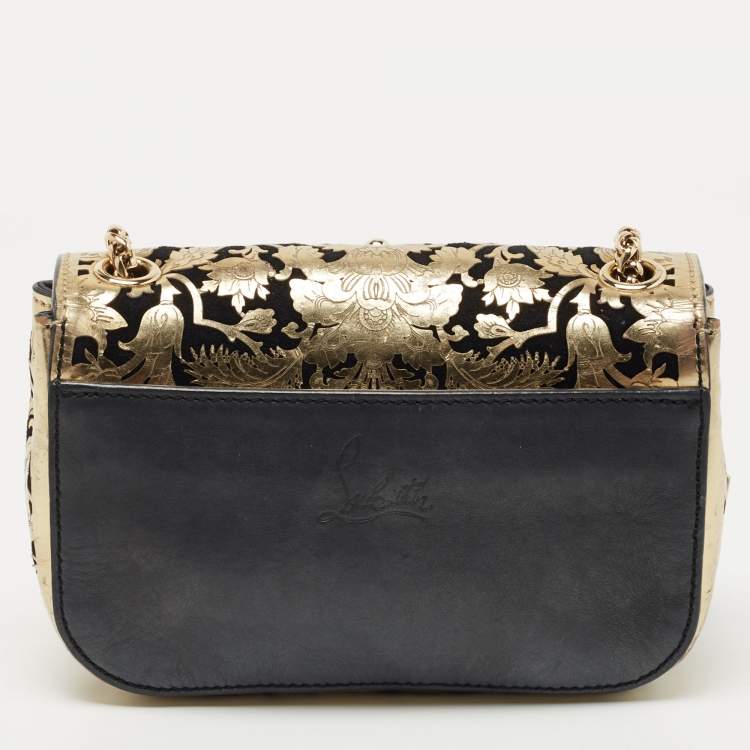 Pre Owned Christian Louboutin Gold/Black Leather Mini Spiked Sweet Charity Bag