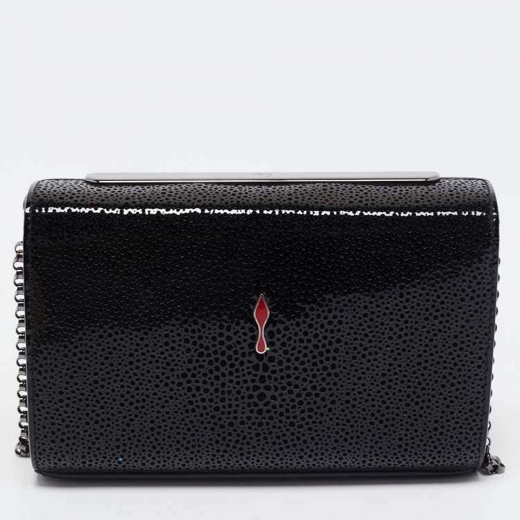 Pre Owned  Christian Louboutin Black Patent Leather Small Vanite Chain Clutch