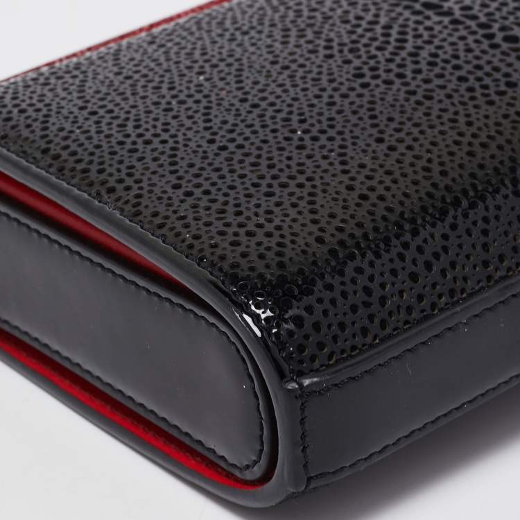 Pre Owned  Christian Louboutin Black Patent Leather Small Vanite Chain Clutch