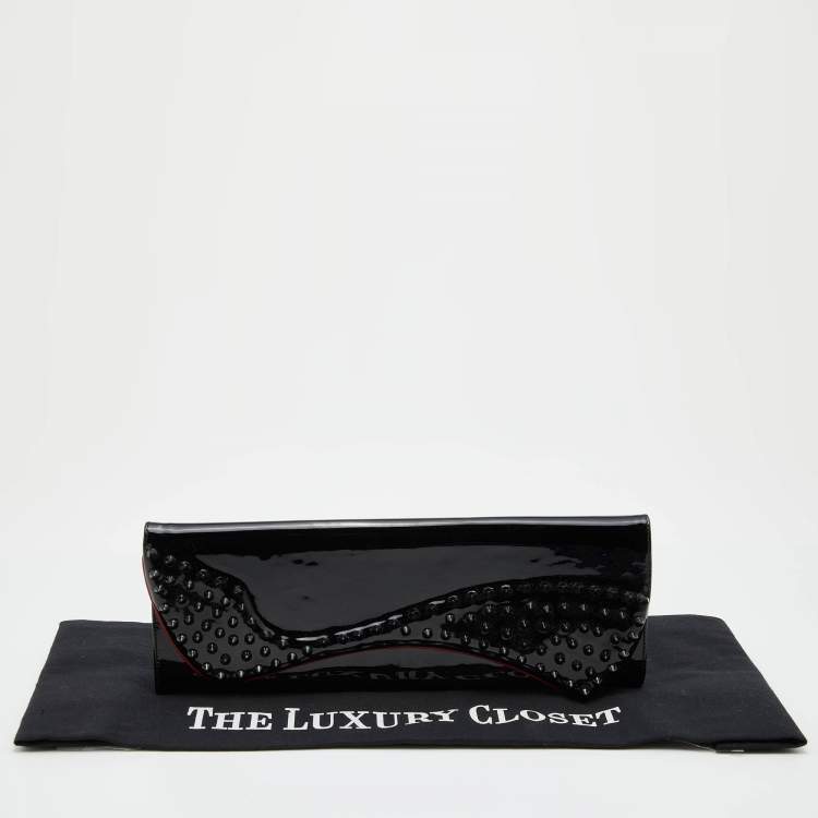 Pre Owned Christian Louboutin Black Patent Leather Pigalle Spikes Flap Clutch