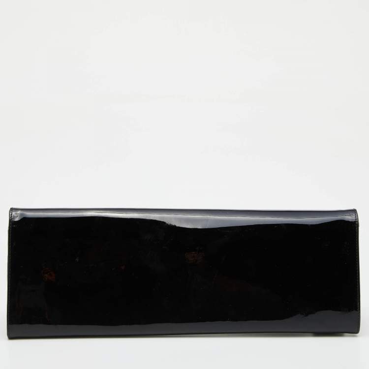 Pre Owned Christian Louboutin Black Patent Leather Pigalle Spikes Flap Clutch
