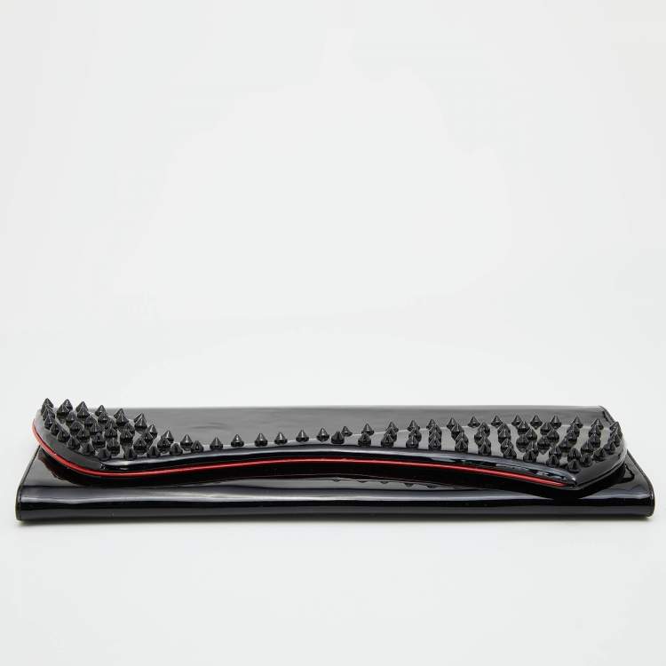 Pre Owned Christian Louboutin Black Patent Leather Pigalle Spikes Flap Clutch