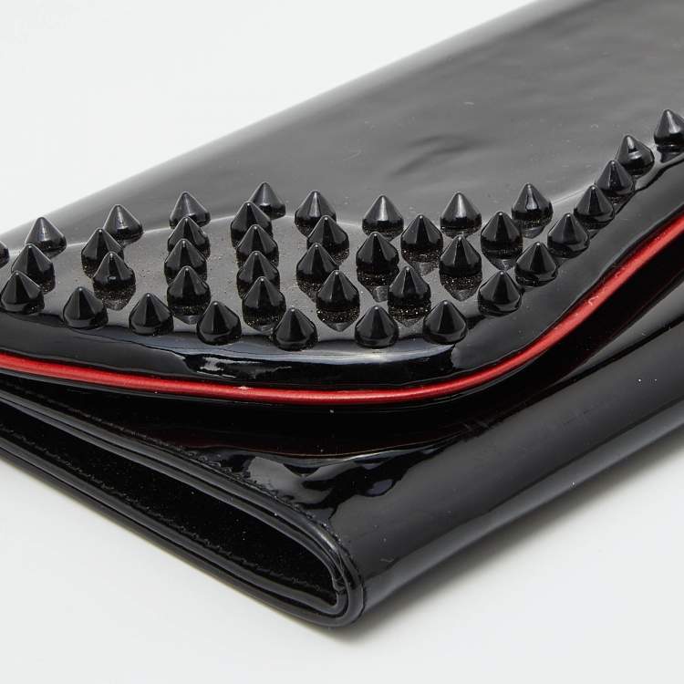Pre Owned Christian Louboutin Black Patent Leather Pigalle Spikes Flap Clutch