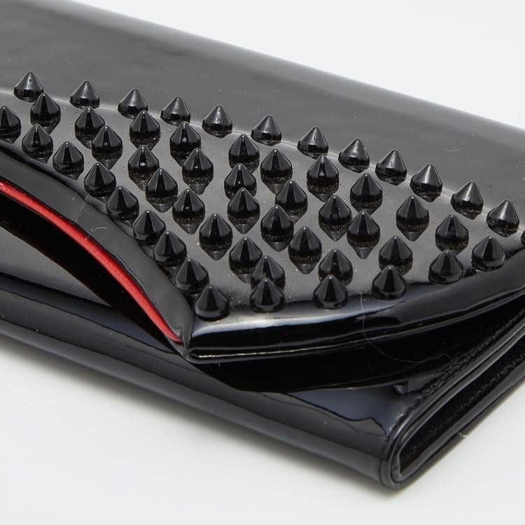 Pre Owned Christian Louboutin Black Patent Leather Pigalle Spikes Flap Clutch