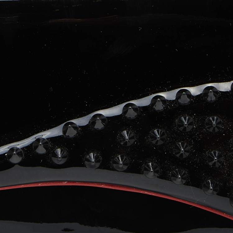 Pre Owned Christian Louboutin Black Patent Leather Pigalle Spikes Flap Clutch
