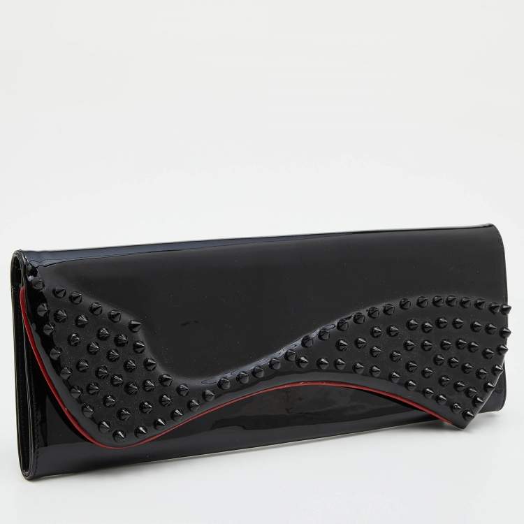 Pre Owned Christian Louboutin Black Patent Leather Pigalle Spikes Flap Clutch