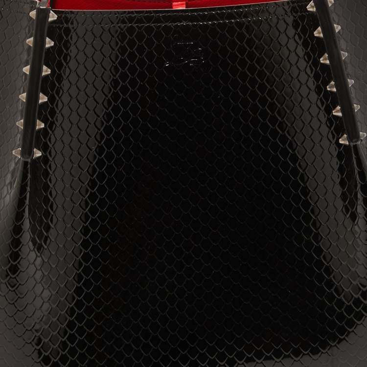 Pre Owned Christian Louboutin Black Embossed Patent Leather Large Cabarock Tote