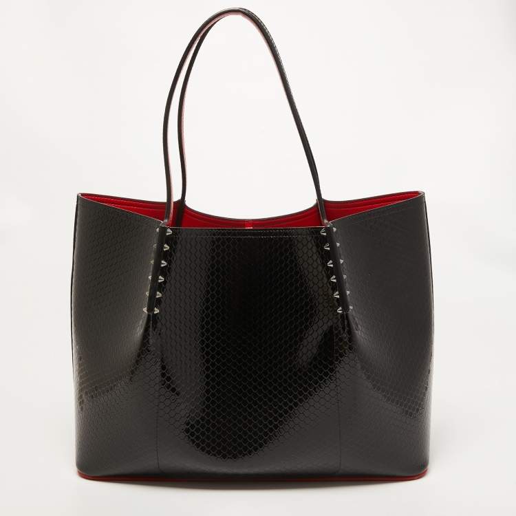 Pre Owned Christian Louboutin Black Embossed Patent Leather Large Cabarock Tote