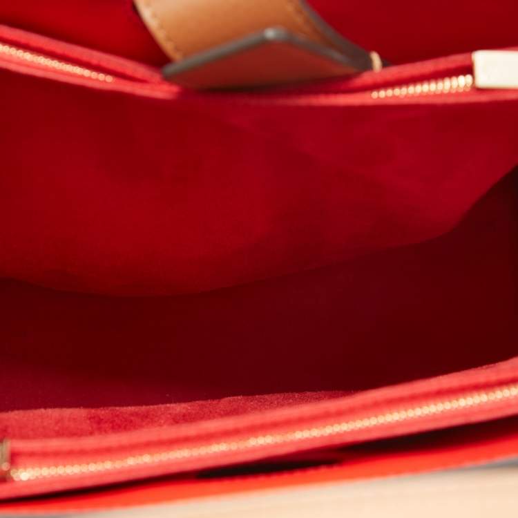 Pre Owned Christian Louboutin Tan/Red Leather and Patent Large Paloma Tote