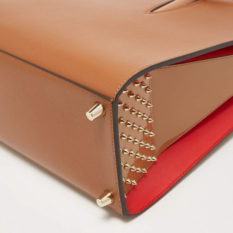 Pre Owned Christian Louboutin Tan/Red Leather and Patent Large Paloma Tote